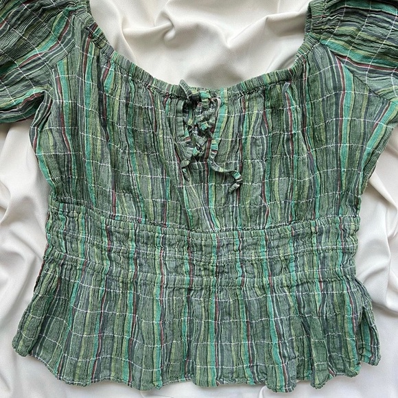 Free People Viva Smocked Green Stripe Top - Picture 2 of 5